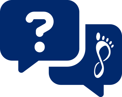 Question and answer chat bubbles with the Synergy Heath, Foot and Ankle logo.
